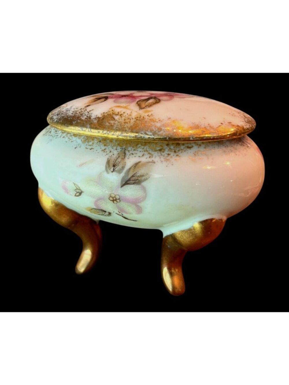Vtg Royal Crown Japan Floral Footed Trinket Box Bone China 24k Gold Trim